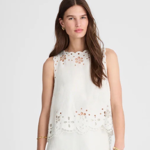 Madewell Tops - NWT Madewell White Linen Embroidered Eyelet High-Low Tank
